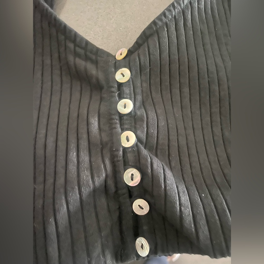 Zara Black Ribbed Crop Top with White Buttons